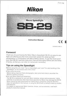 Nikon SB 29 manual. Camera Instructions.